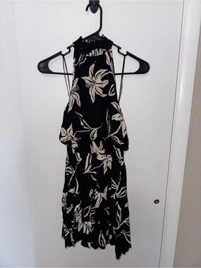 Angie Black One-Shoulder Dress with Cream Floral Print